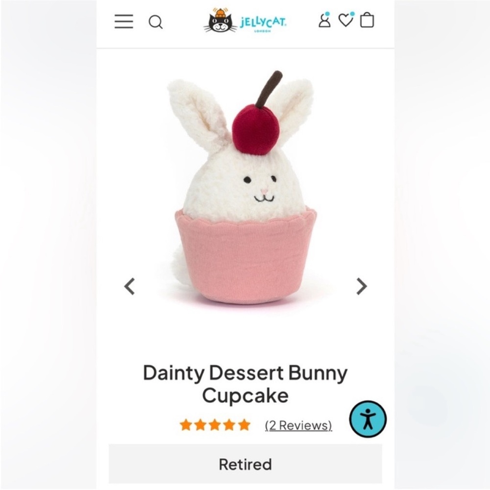 Jellycat Retired NWT Dainty Dessert Bunny Cupcake Authentic - Picture 6 of 6